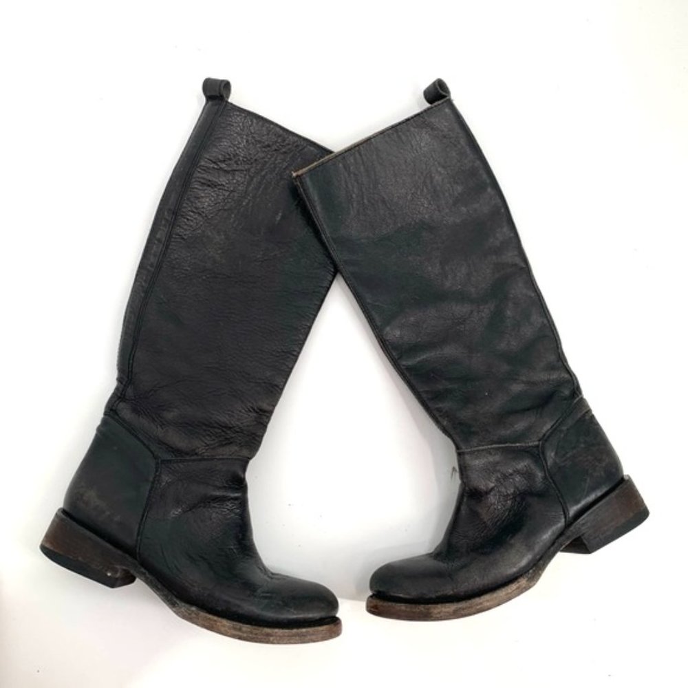 ASH Boots Equestrian Black Leather Knee High Riding Boots Pull On 35 Horse